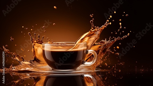 splash of brownish hot coffee or chocolate on brown background.