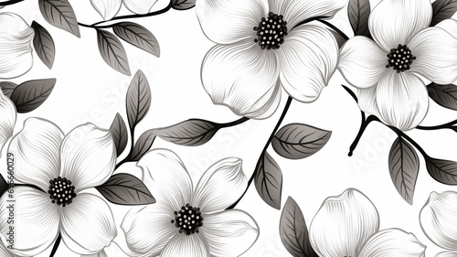 Dogwood flower and leaves pattern seamless background photo