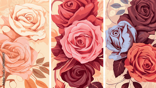Flower background set with rose.Editable vector illustration