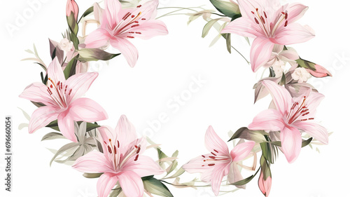 Floral Lily flowers circle monogramLily flower wreath illustration