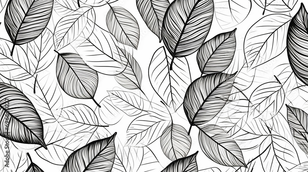 Hand drawn leaves line arts ink drawing background design graphic