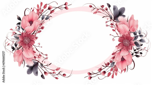 Hand drawn floral oval frame wreath on white background decorative