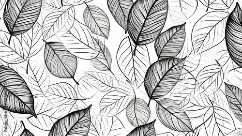 Hand drawn leaves line arts ink drawing background design graphic