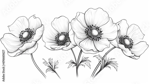 Sketch of anemone flowers. Hand drawn illustration design photo