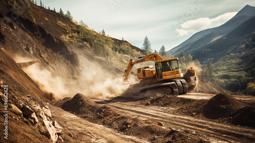 Bulldozer Sculpting the Earth, Transforming Forests into Mines, Shaping the Landscape with Dirt