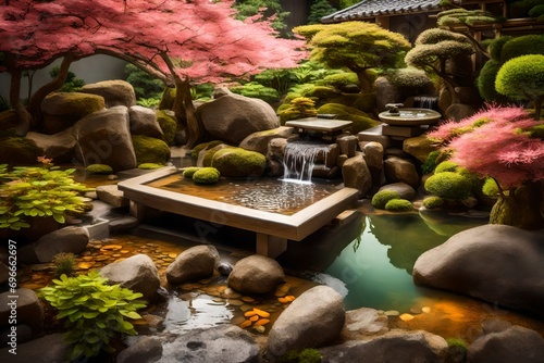 garden with waterfall