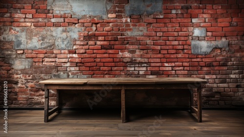 old brick wall and wooden floor, old interior.