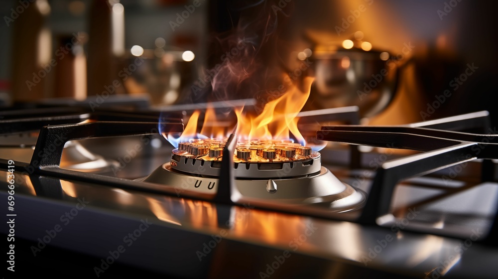 Image of the gas stove in the kitchen. Image of the gas stove in the kitchen.