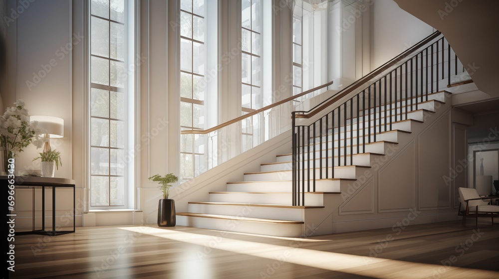 Obraz premium Interior with a staircase and handrail.