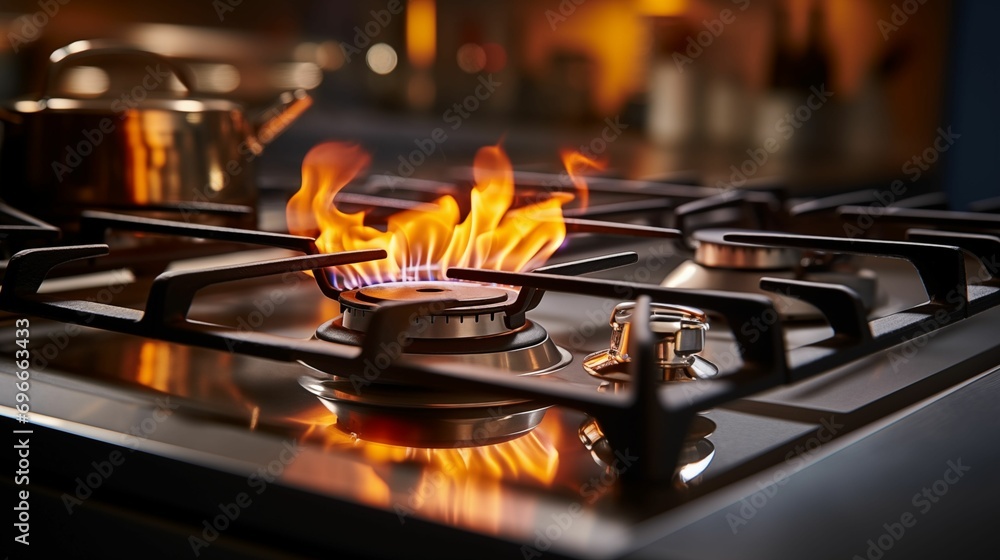 Image of the gas stove in the kitchen. Image of the gas stove in the kitchen.