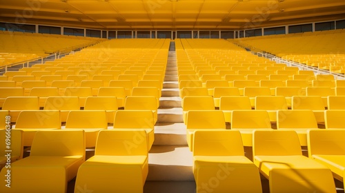 Image of yellow tribunes in a large setting. © kept