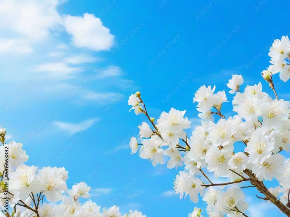 White cherry blossom in spring warm day beautiful nature scene with blooming tree and sun flare ai image 