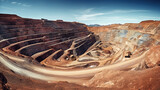 Aerial Perspective of the Vast and Unfolding Depths of a Majestic Open-Pit Mine, Where Nature Meets Industry