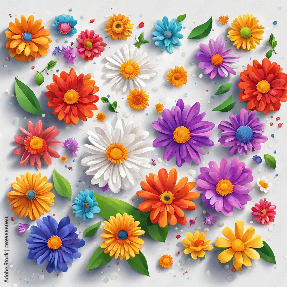 Flowers graphic design 3D flat illustration Flowers graphic design 3D flat illustration