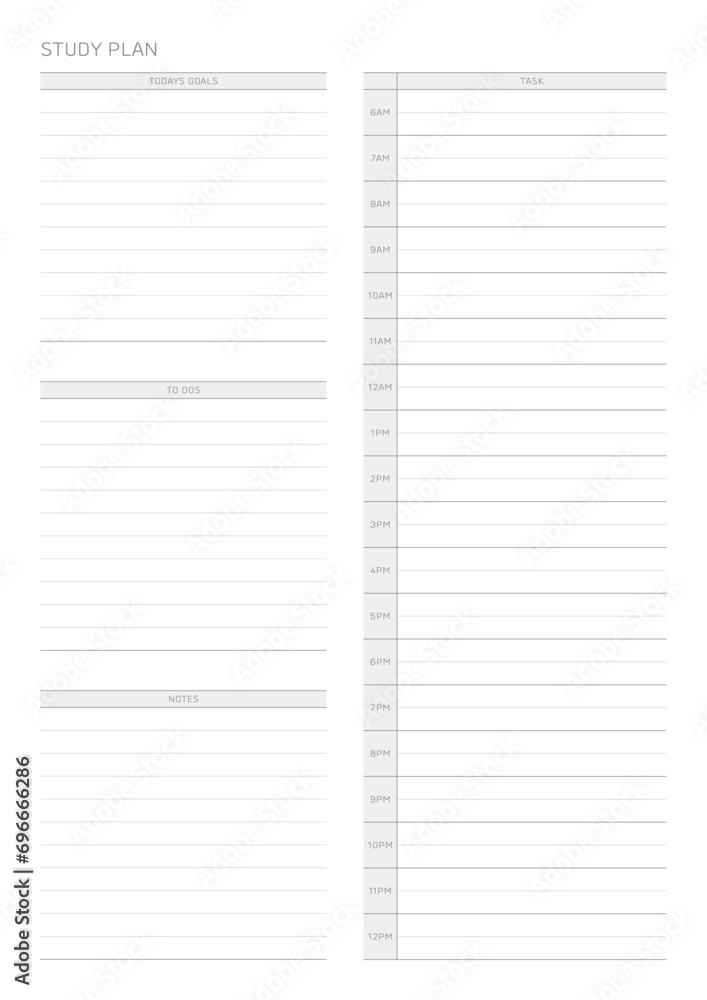 This is a simple, minimal style study plan design template. Note, scheduler, diary, calendar, planner document template illustration. This is a simple, minimal style study plan design template. Note, scheduler, diary, calendar, planner document template illustration.