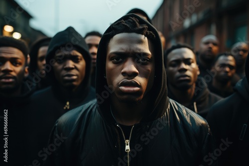 A group of angry black rappers. Generative AI. photo