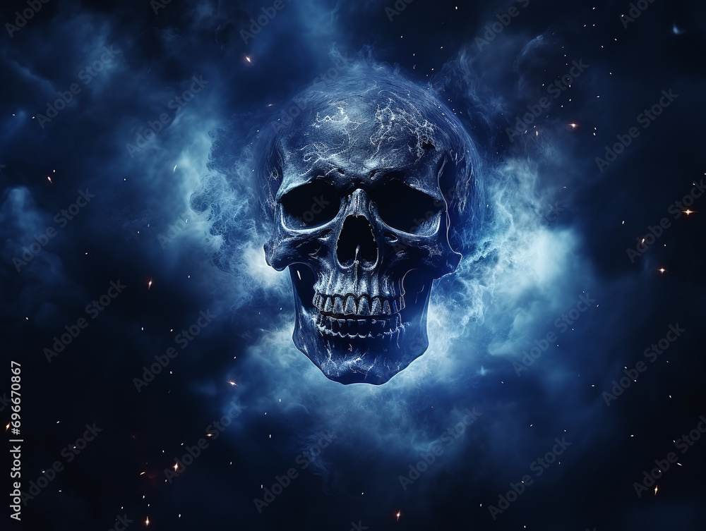 Smoked Skull Cloud Calamity Concept and Scary Abstract Digital Cloud Skull Image on a Blue Background Smoked Skull Cloud Calamity Concept and Scary Abstract Digital Cloud Skull Image on a Blue Background