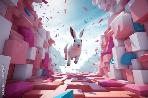 Dive into a geometric wonderland where running and jumping rabbits become artful expressions of motion in a modern and trendy visual symphony.
