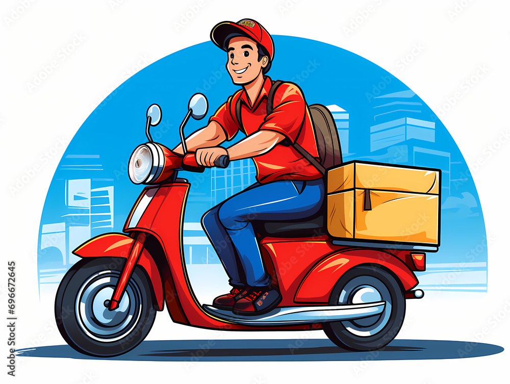 Food Delivery Rider on Scooter or Bike Carrying a Bag of Delicious Food Food Delivery Rider on Scooter or Bike Carrying a Bag of Delicious Food