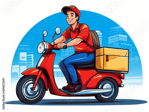 Food Delivery Rider on Scooter or Bike Carrying a Bag of Delicious Food