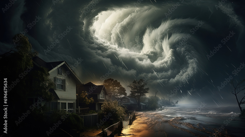 The Elemental Ballet of Storms, Winds, and Rain in a Destructive along the Coastal - obrazy, fototapety, plakaty 