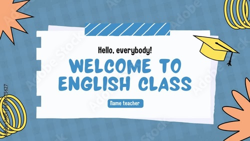 3d animated intro saying welcome to English class

 photo