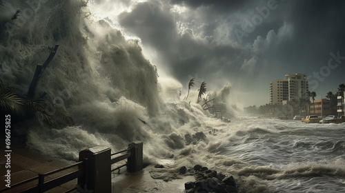 The Elemental Ballet of Storms, Winds, and Rain in a Destructive along the Coastal photo