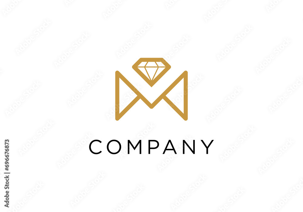 initial letter M with diamond line logo for golden jewelry logo icon symbol vector element, wedding icon logo - obrazy, fototapety, plakaty 