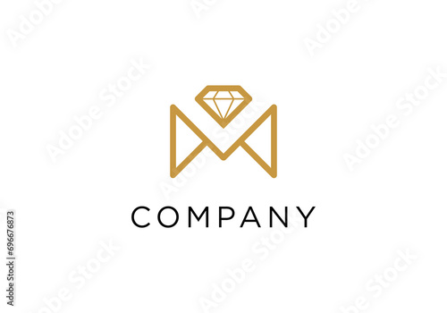 initial letter M with diamond line logo for golden jewelry logo icon symbol vector element, wedding icon logo photo
