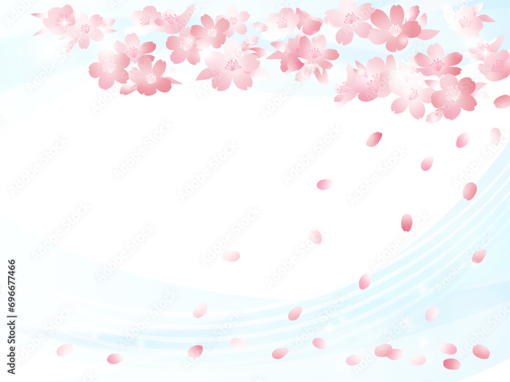 桜の水色や青のフレーム、キラキラの花
