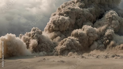 Swirling clouds dust debris accompany pyroclastic flow, creating wall destruction that moves incredible speeds. photo