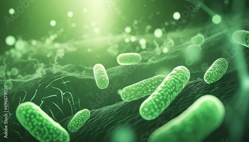 Micro probiotic lactobacillus green microorganism Realistic style. Medical, healthcare and scientific concept 3D illustration. photo
