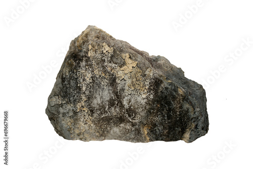 Cut out a large oil shale rock stone isolated on white background.