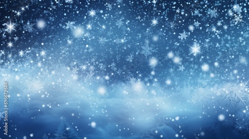decorative winter background with snowflakes wave, snow, stars, design elements . © Muqeet 