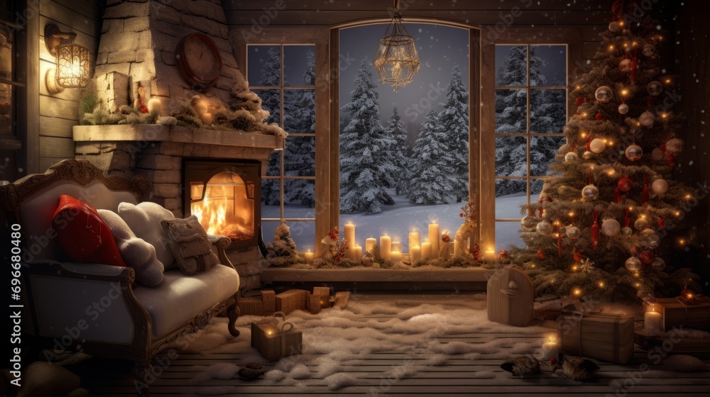 Cozy and inviting festive setting with warm lights and ornaments