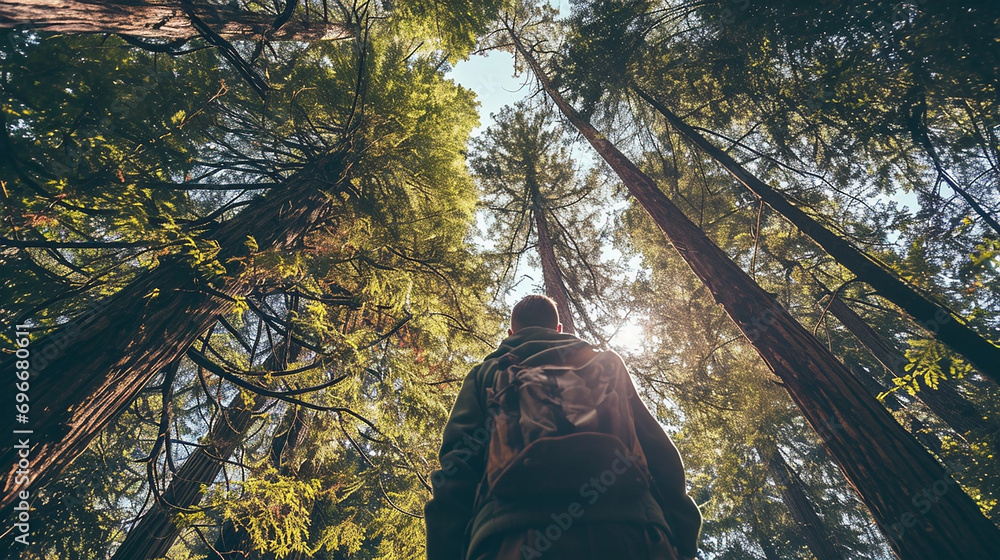 Hikers exploring the forest
 - obrazy, fototapety, plakaty 