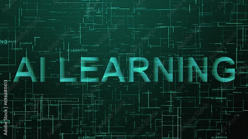 AI Learning text technology data line animation Cyan AI Learning text technology data line animation Cyan