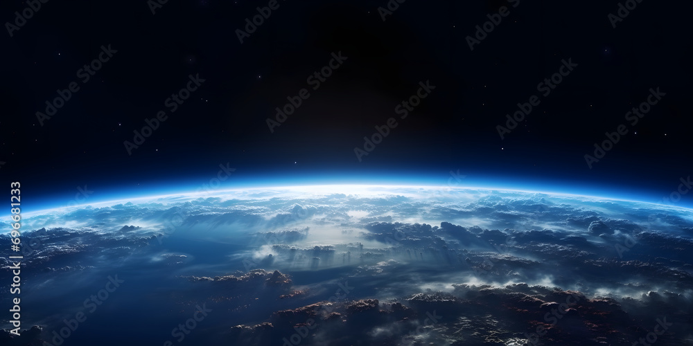 Cinematic shot of planet earth globe clouds and space background. - obrazy, fototapety, plakaty 