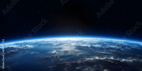 Cinematic shot of planet earth globe clouds and space background. photo