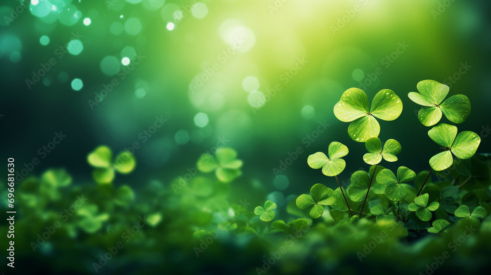 Forest filled with shamrocks background for St. Patrick's Day