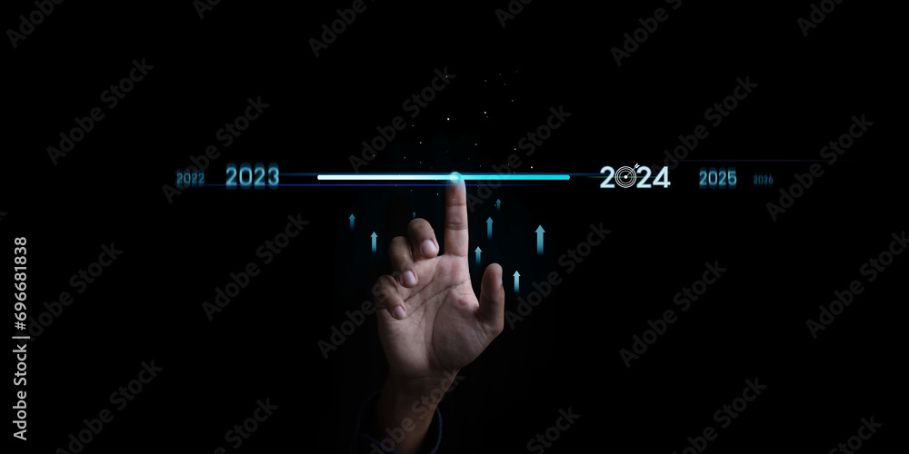 Countdown to 2024 concept. the taps a virtual download bar with a ...
