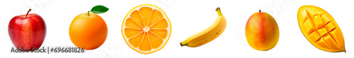 Set of Fruits 1 (Apple, Orange, Split Orange, Banana, Mango, Diced Mango)