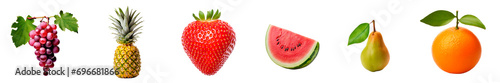 Set of Fruits 2 (Grapes, Pineapple, Strawberry, Watermelon, Pear, Tangerine)