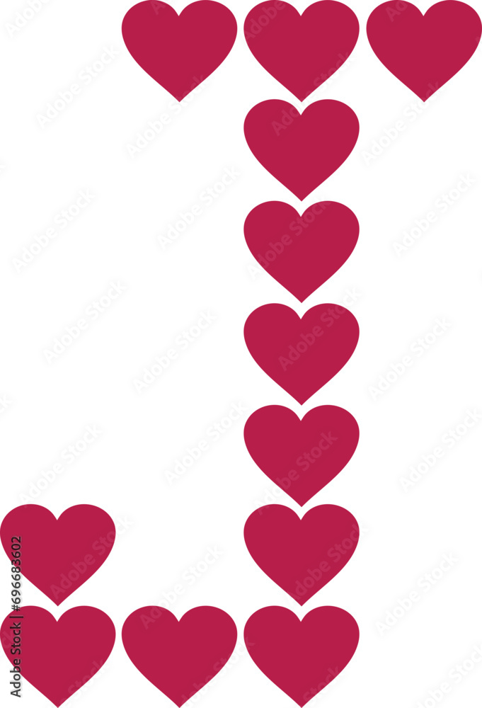 heart valentine alphabet uppercase j