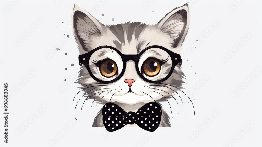 Whimsical cat clip art wearing oversized glasses