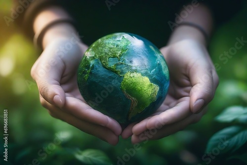 World Environment Day concept. Close up of female hands holding earth globe.