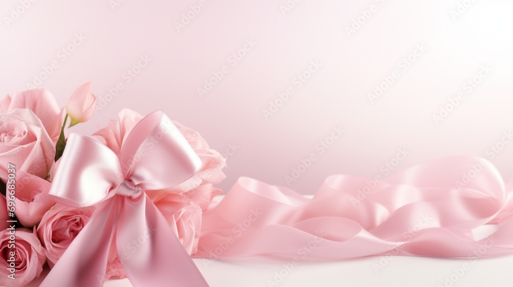 Add a touch of class with our chic pink d??A(C)cor, ribbon bow, and roses. Customize your event in the abundant copy space.