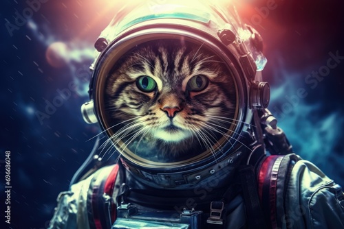 Astronaut cat in space. Portrait of a cat in space suit, Cat astronaut in a spacesuit on a science fiction concept, AI Generated