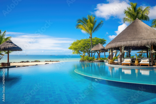 tropical resort pool with palms © KirKam