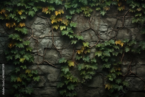 Grunge stone wall with ivy leaves. 3d rendering  Capture the medieval texture background in nature  AI Generated